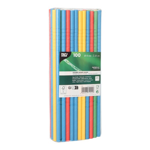 100 Cannucce per cocktail Carta Ø 8 mm · 25 cm colori assortiti flessibile