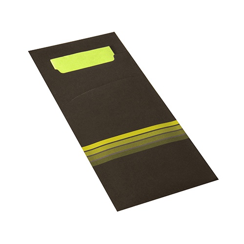 520 Busta portaposate 20 cm x 8,5 cm ner o/verde limone "Stripes" incl.tovagliolo