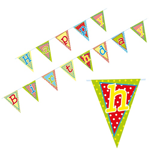 Ghirlanda di Bandierine in carta 4 m ''Happy Birthday'' laccato