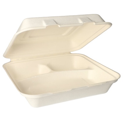 300 Contenitori da pasto fatti in canna da zucchero "pure" 3 scomparti 8 cm x 24