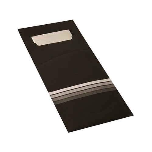 520 Busta portaposate 20 cm x 8,5 cm ner o/bianco "Stripes" incl.tovagliolo color