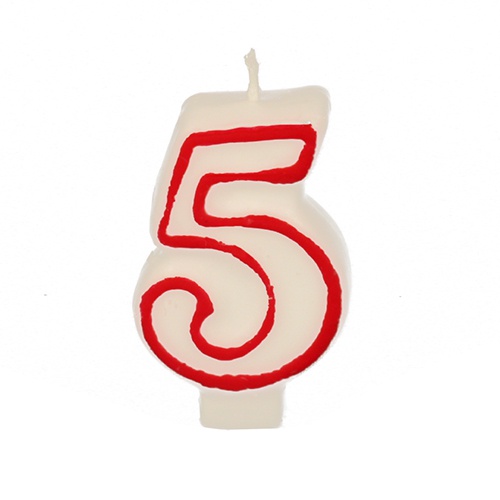 Candele per compleanno 7,3 cm bianco ''5'' con bordo rosso