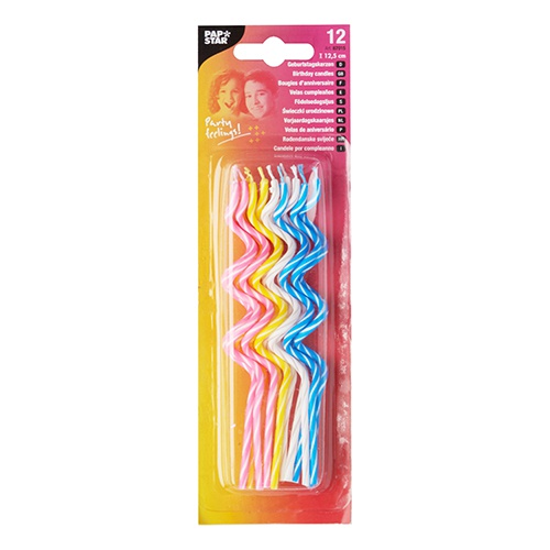 12 Candele per compleanno 12,5 cm colori assortiti "Spirale"