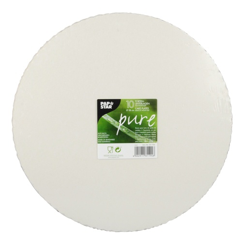 10 Dischi sottotorta in cartoncino pura cellulosa ''PURE'' rotondo Ø 28 cm bianco con bordo dentato