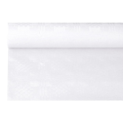 Tovaglia di carta 6 m x 1,2 m con goffratura damascata colore bianco
