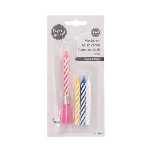 Candela musicale 12 cm colori assortiti ''Happy Birthday'' completa di 3 candele di scorta