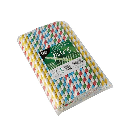 100 Cannucce per frappè, carta "pure" Ø 8 mm · 21 cm colori assortiti "Stripes"