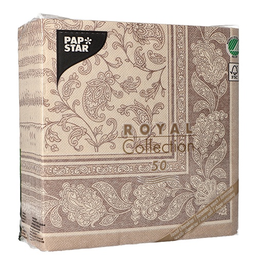 50 Tovaglioli cm 40x40 ''ROYAL Collection'' piega 1/4  ''Ornaments'' mocca