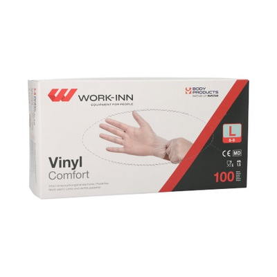 100 "WORK-INN/PS" Guanti in Vinile senza talco "Comfort" trasparente Taglia L