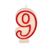 Candele per compleanno 7,3 cm bianco ''9'' con bordo rosso