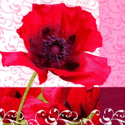 20 Tovaglioli cm 33x33, 3-veli piega 1/4 decoro ''Poppy Flower''