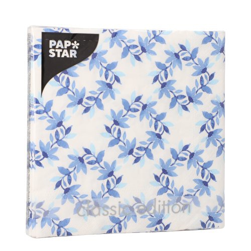 20 Tovaglioli, 3-veli piegato per 4 33 c m x 33 cm "Blue Wreaths"
