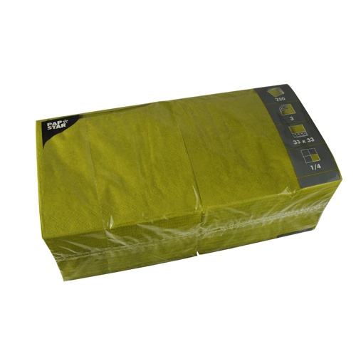 250 Tovaglioli cm 33x33, 3-veli piega 1/4  verde oliva