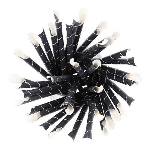 100 Cannucce con cucchiaini, carta "pure " Ø 8 mm · 20 cm nero/bianco "Stripes"