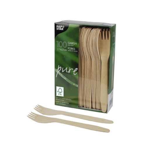 100 Forchette di legno ''PURE'' 16,5 cm lunghezza