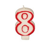 Candele per compleanno 7,3 cm bianco ''8'' con bordo rosso