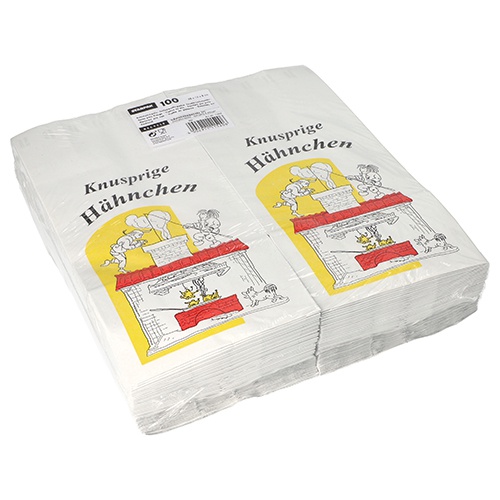 100 Sacchetti per pollo accoppiato carta-alluminio 28 cm x 13 cm x 8 cm decoro ''Max & Moritz''