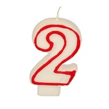 Candele per compleanno 7,3 cm bianco ''2'' con bordo rosso