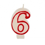 Candele per compleanno 7,3 cm bianco ''6'' con bordo rosso