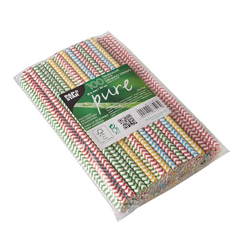 100 Cannucce di carta "pure" Ø 6 mm · 20 cm colori assortiti "Zig-Zag"