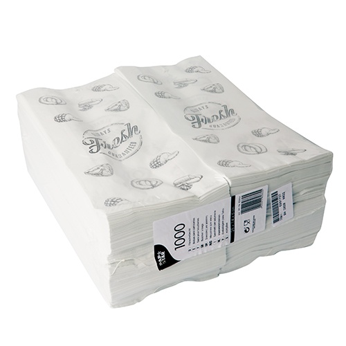 1000 Sacchetti per salumerie 28 cm x 14 cm x 6 cm bianco ''Wurstwaren'' con stampa, piccolo