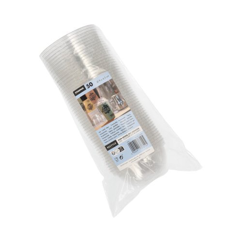 50 Coperchi, PET rotondo Ø 9 cm · 4,5 cm cristallo trasparente con foro