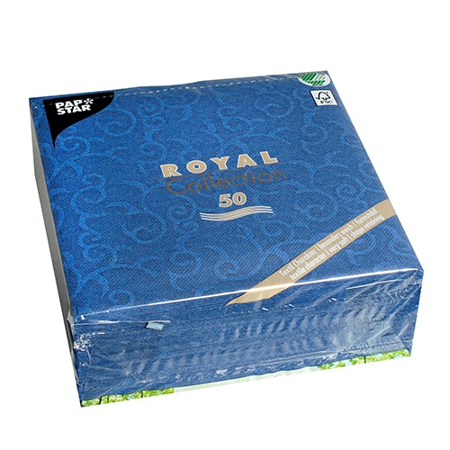 50 Tovaglioli cm 40x40, ''ROYAL Collection'' piega 1/4, decoro  ''Casali'' blu scuro