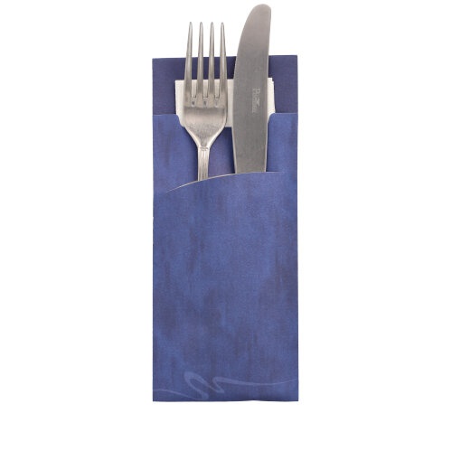 520 Busta portaposate 20 cm x 8,5 cm blu completa di tovagliolo bianco 33 x 33 cm 2-veli