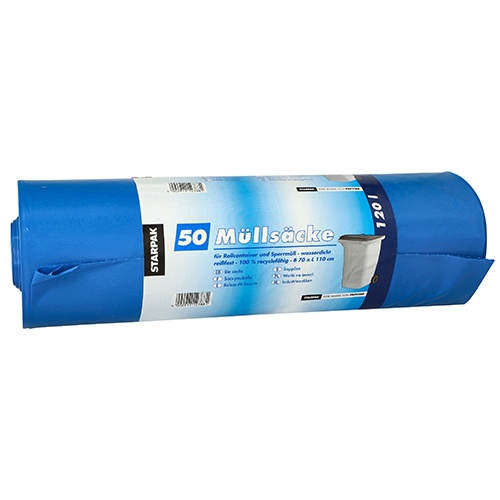 50 Sacchetti per spazzatura Condominio, LDPE 120 l capacità, 110 cm x 70 cm blu