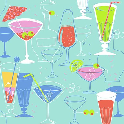 20 Tovaglioli cm 33x33, 3-veli, piega 1/4, decoro ''Cocktail Time''