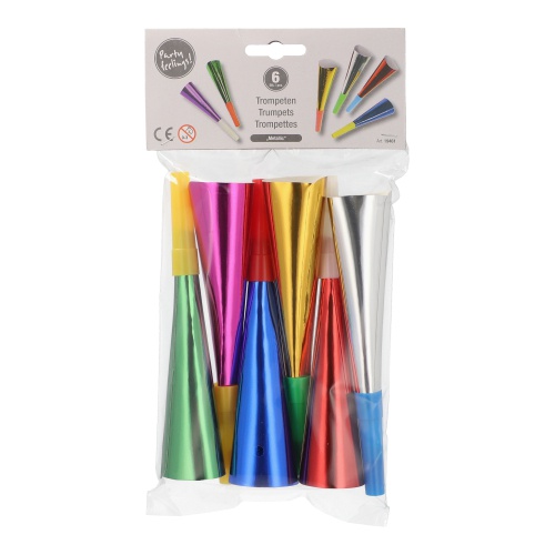 6 Trombette 18 cm colori assortiti ''Metallizzati''