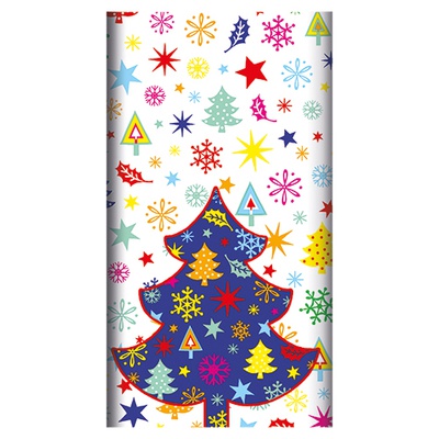 Tovaglia 120 cm x 180 cm , effetto tessuto, cartasecco decoro ''Happy Tree''