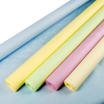 Tovaglia di carta con goffratura damascata 8 m x 1 m colori  pastello assortiti
