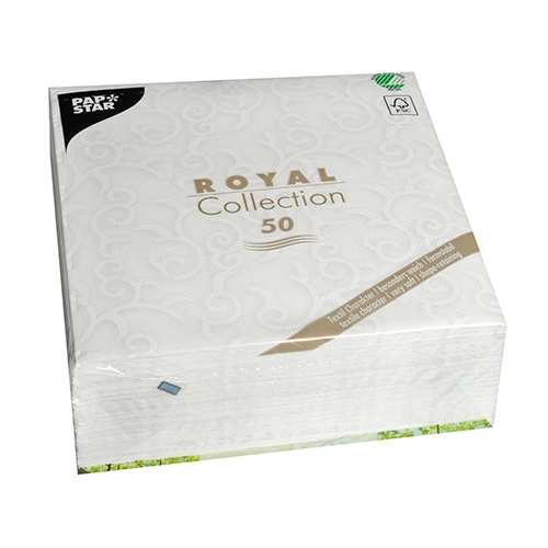 50 Tovaglioli cm 40x40, ''ROYAL Collection'' piega 1/4, decoro  ''Casali'' bianco