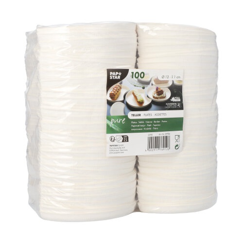 100 Piatti canna da zucchero "pure" Halb mond Ø 12 cm · 1 cm bianco "Cella"
