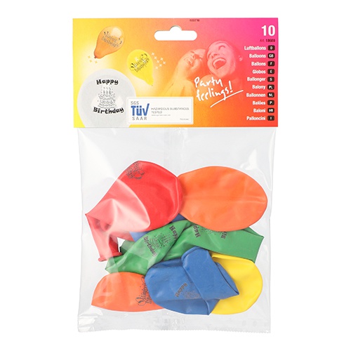 10 Palloncini Ø 22 cm colori assortiti ''Happy Birthday''