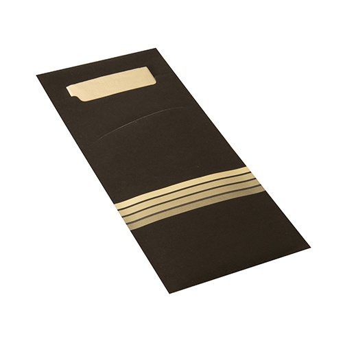 520 Busta portaposate 20 cm x 8,5 cm ner o/crema "Stripes" incl.tovagliolo colora