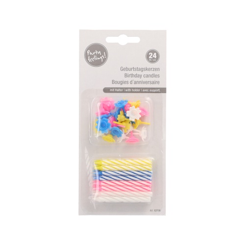 24 Candeline per compleanno con supporto 6 cm colori assortiti