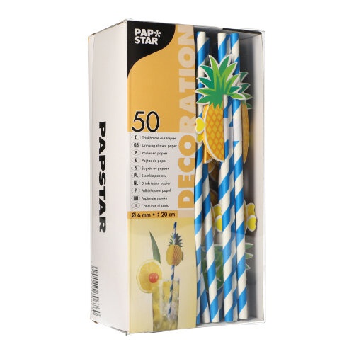 50 Cannucce di carta Ø 6 mm · 20 cm blu/ bianco "Pineapple"