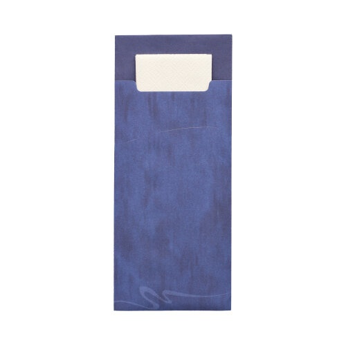 520 Busta portaposate 20 cm x 8,5 cm blu completa di tovagliolo bianco 33 x 33 cm 2-veli