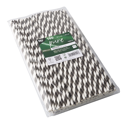 100 Cannucce di carta "pure" Ø 6 mm · 29 cm nero/bianco "Stripes"