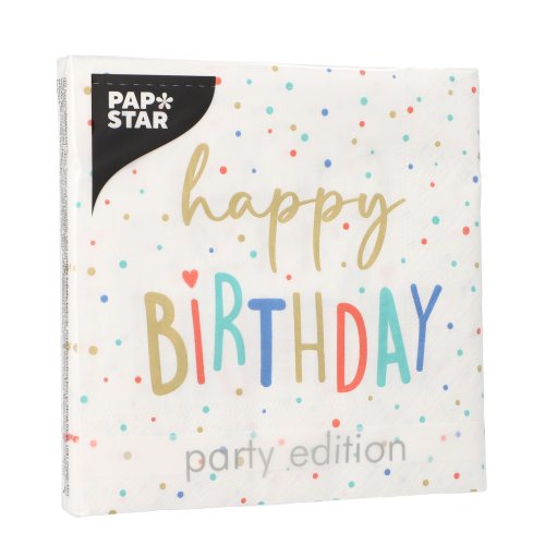 20 Tovaglioli, 3-veli piegato per 4 33 c m x 33 cm "Happy Birthday"