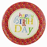 10 Piatti di carta di pura cellulosa rot ondo Ø 23 cm "Happy Birthday"