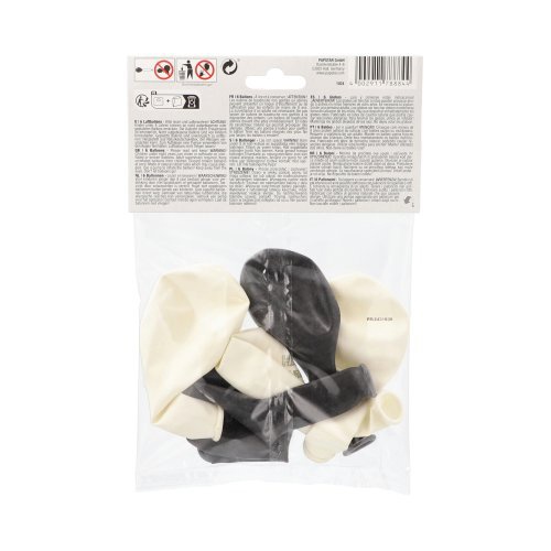 6 Palloncini Ø 25 cm nero/bianco "Happy Birthday"
