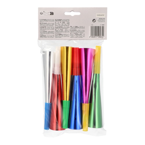 6 Trombette 18 cm colori assortiti ''Metallizzati''