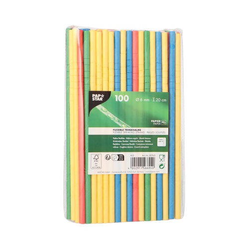 100 Cannucce Carta Ø 6 mm · 20 cm colori assortiti flessibile