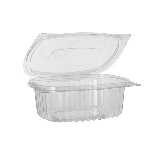 50 Feinkost- und Salatschalen mit Klappd eckel, R-PET ovale 375 ml 5 cm x 11,5 cm