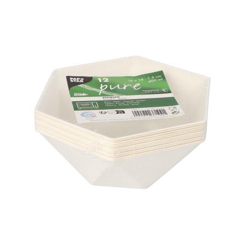 12 Vassoi canna da zucchero "pure" esago nale 400 ml 5 cm x 16 cm x 14 cm bianco
