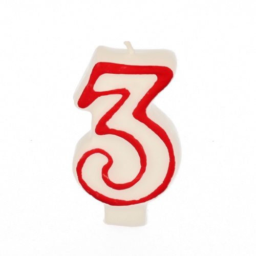 Candele per compleanno 7,3 cm bianco ''3'' con bordo rosso