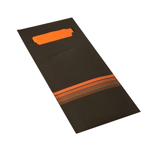 520 Busta portaposate 20 cm x 8,5 cm ner o/arancione "Stripes" incl.tovagliolo co